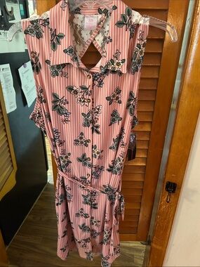 No Boundaries Pink Floral Striped Sleeveless Dress